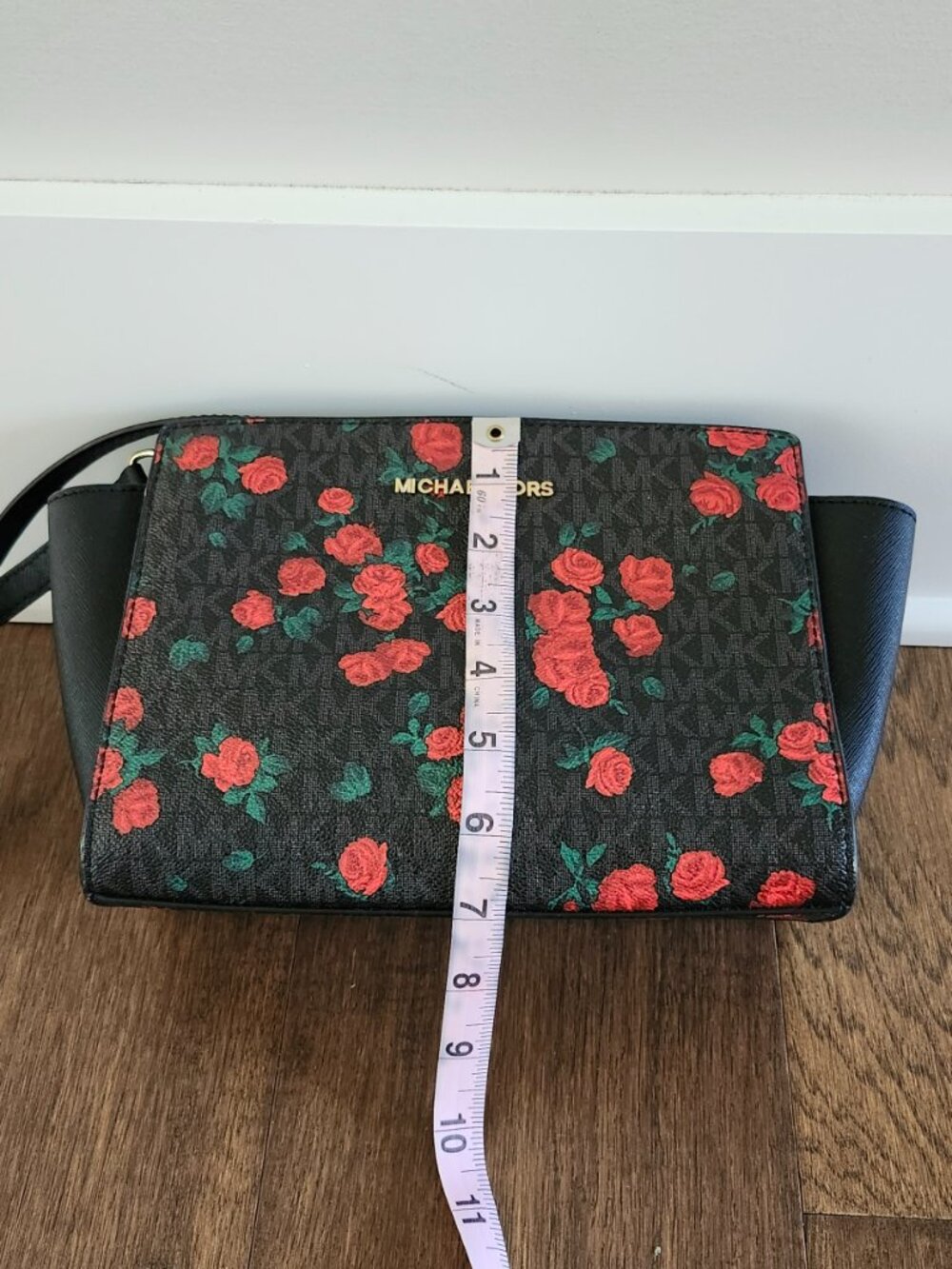 Michael Kors Mercer Medium Floral Print Leather Satchel – Black/Red – NWOT - Picture 8 of 15